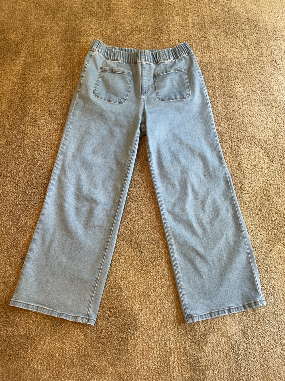 Light Wash Pull on Wide Leg Cropped Jeans - Utility Patch Pockets Size L